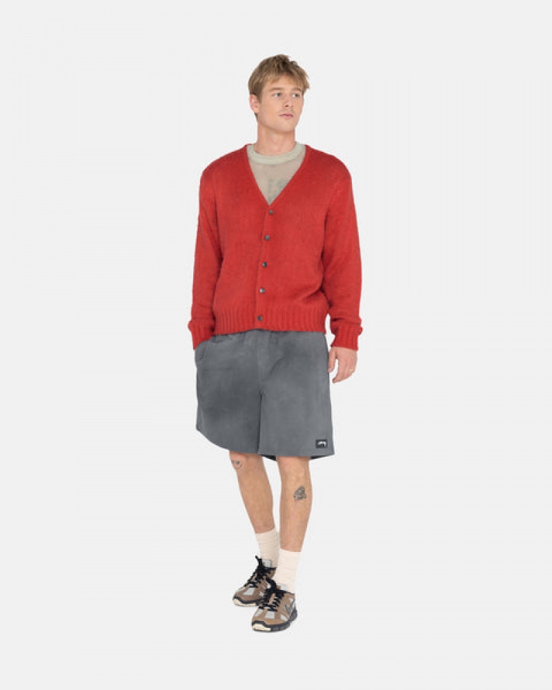 Men's Stussy Brushed Cardigan Sweaters Red Ireland | DCX-4929