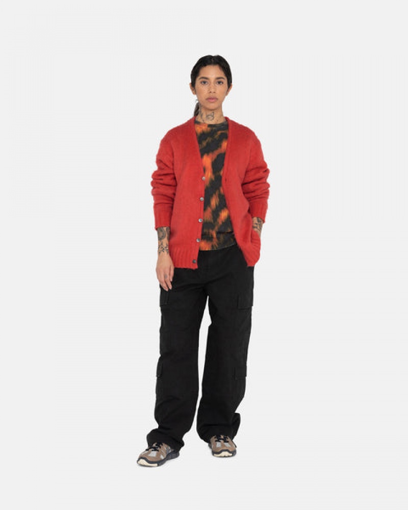 Men's Stussy Brushed Cardigan Sweaters Red Ireland | DCX-4929