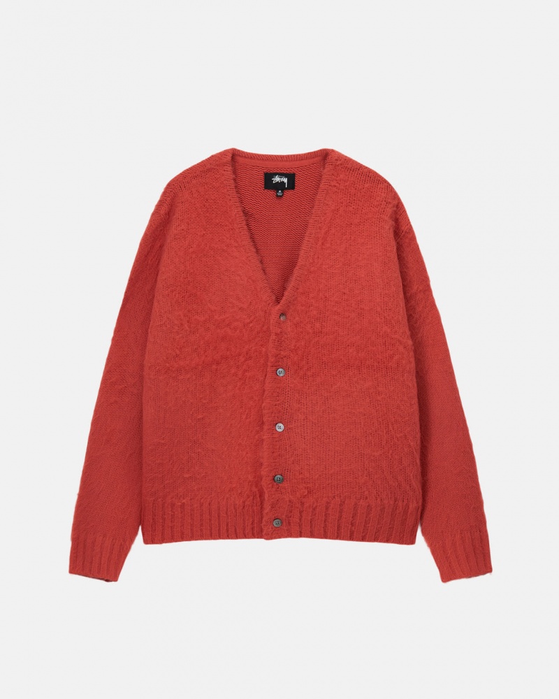 Men\'s Stussy Brushed Cardigan Sweaters Red Ireland | DCX-4929