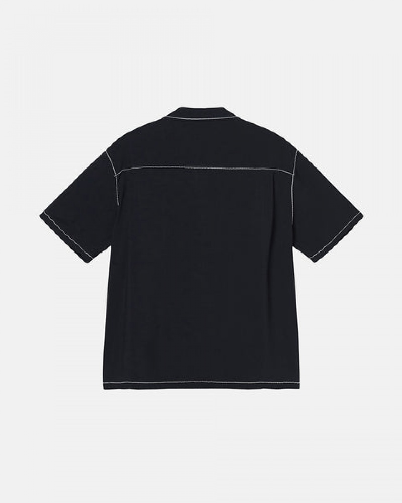 Men's Stussy Contrast Pick Stitched Shirts Black Ireland | MBE-8223