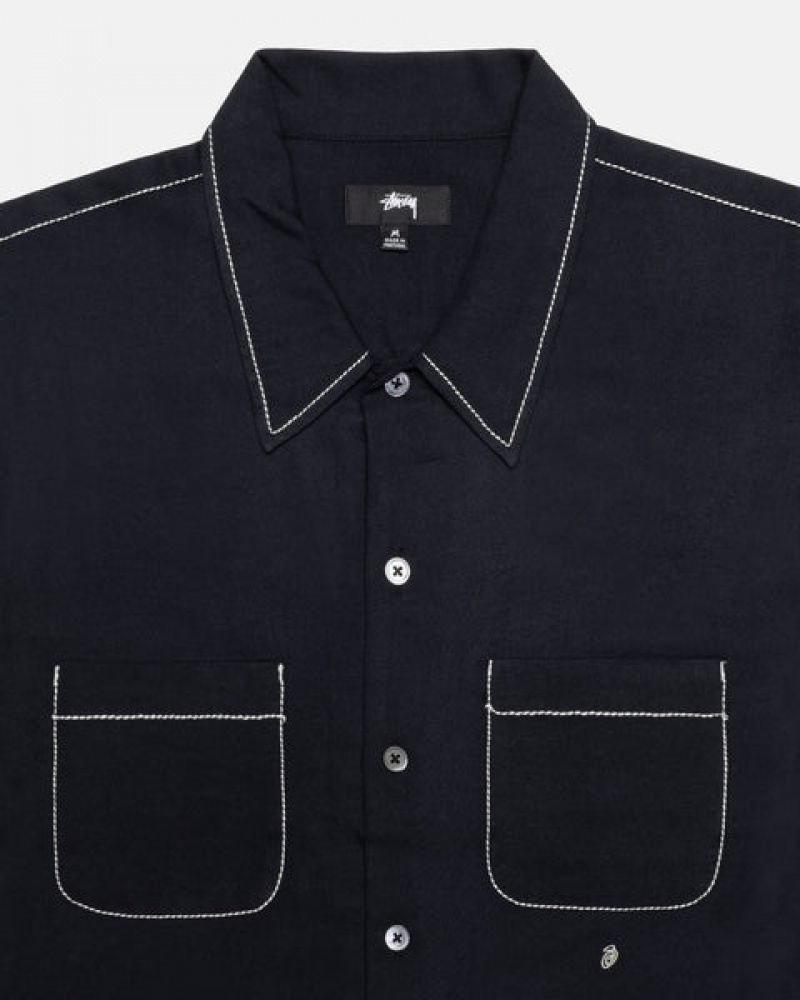 Men's Stussy Contrast Pick Stitched Shirts Black Ireland | MBE-8223