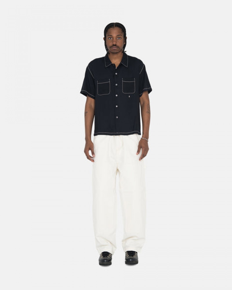 Men's Stussy Contrast Pick Stitched Shirts Black Ireland | MBE-8223