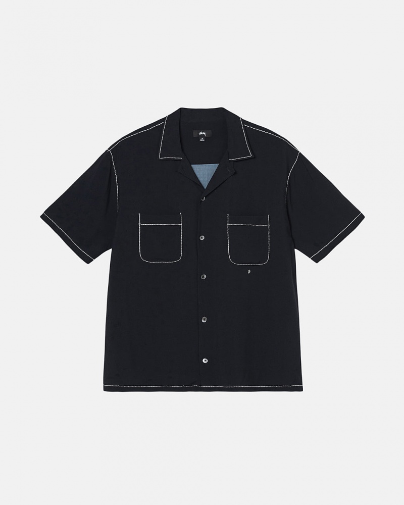 Men\'s Stussy Contrast Pick Stitched Shirts Black Ireland | MBE-8223