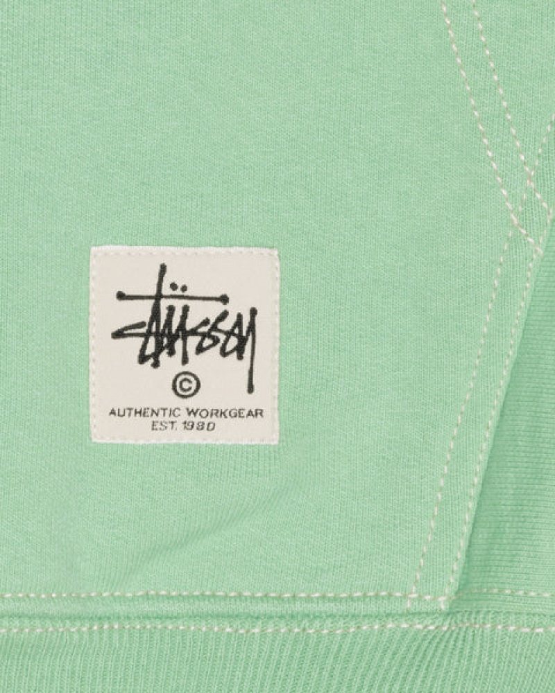 Men's Stussy Contrast Stitch Label Hood Sweatshirts Green Ireland | IKI-8953