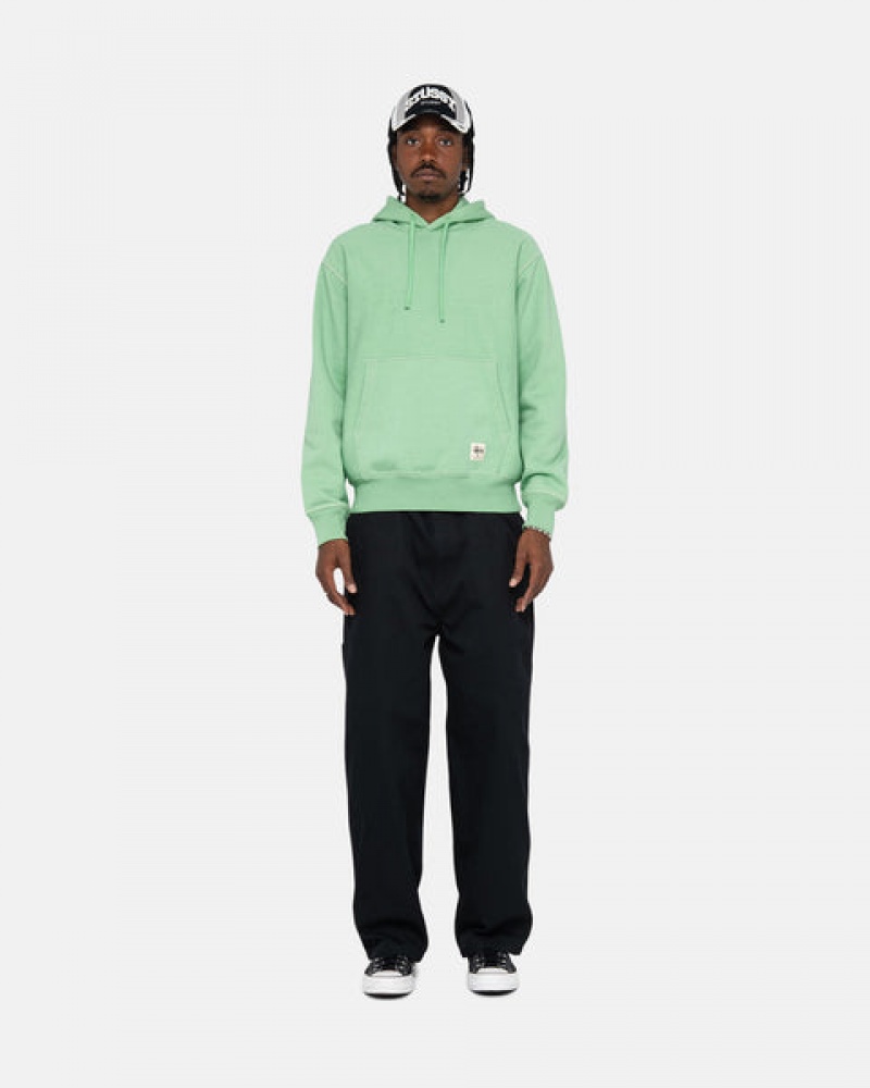 Men's Stussy Contrast Stitch Label Hood Sweatshirts Green Ireland | IKI-8953