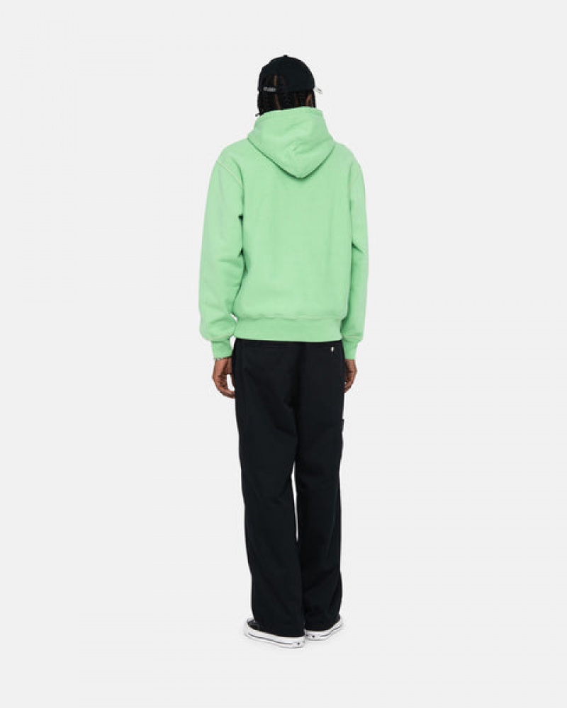 Men's Stussy Contrast Stitch Label Hood Sweatshirts Green Ireland | IKI-8953