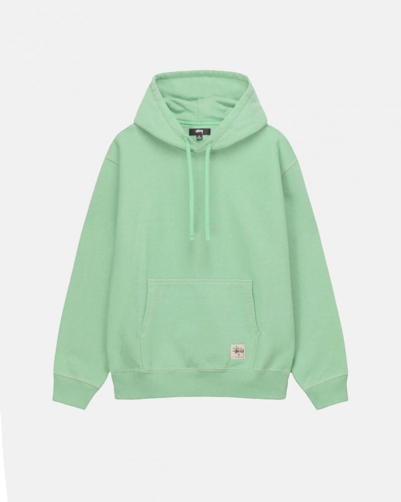 Men\'s Stussy Contrast Stitch Label Hood Sweatshirts Green Ireland | IKI-8953