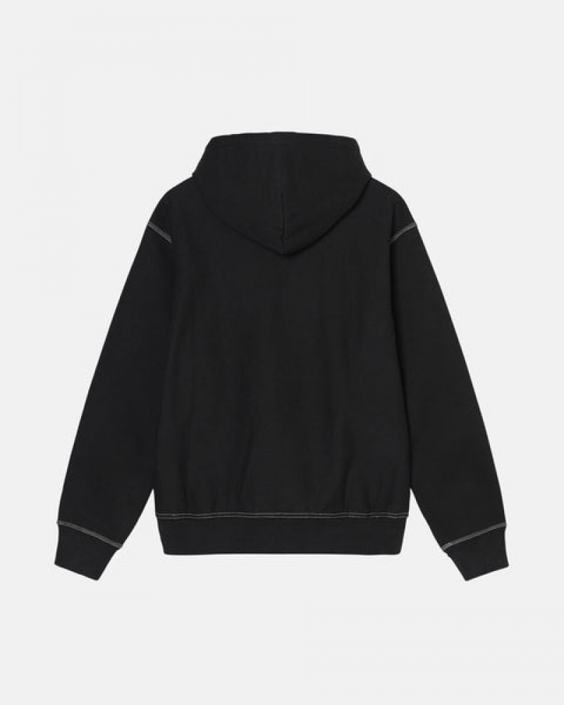 Men's Stussy Contrast Stitch Label Hoodie Black Ireland | FGS-7957