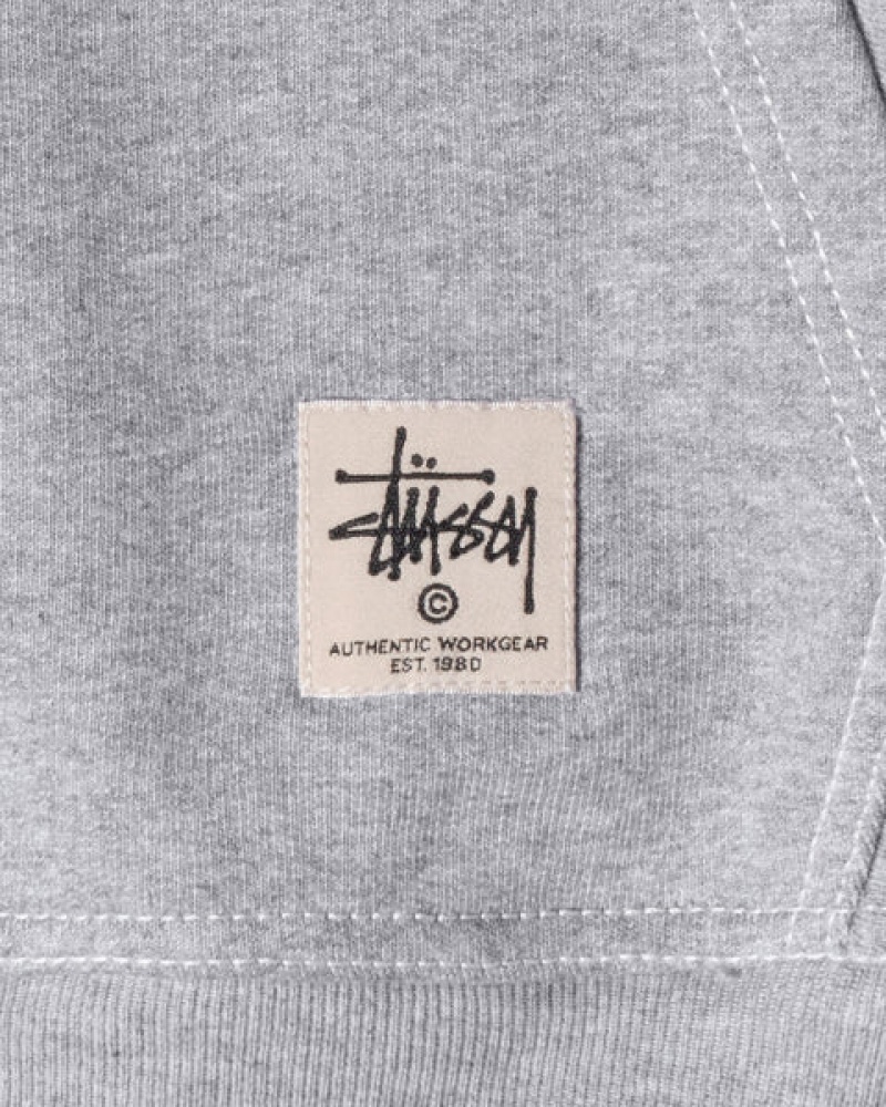 Men's Stussy Contrast Stitch Label Hoodie Grey Ireland | WLA-7771