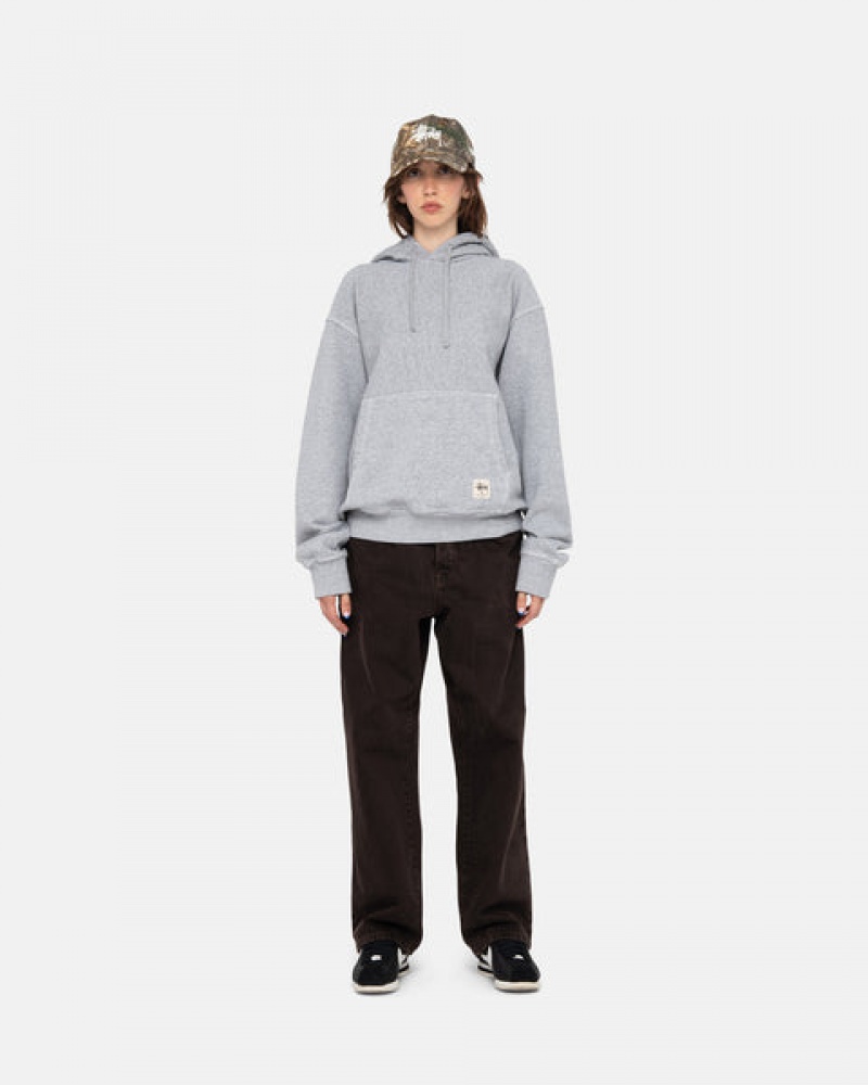 Men's Stussy Contrast Stitch Label Hoodie Grey Ireland | WLA-7771