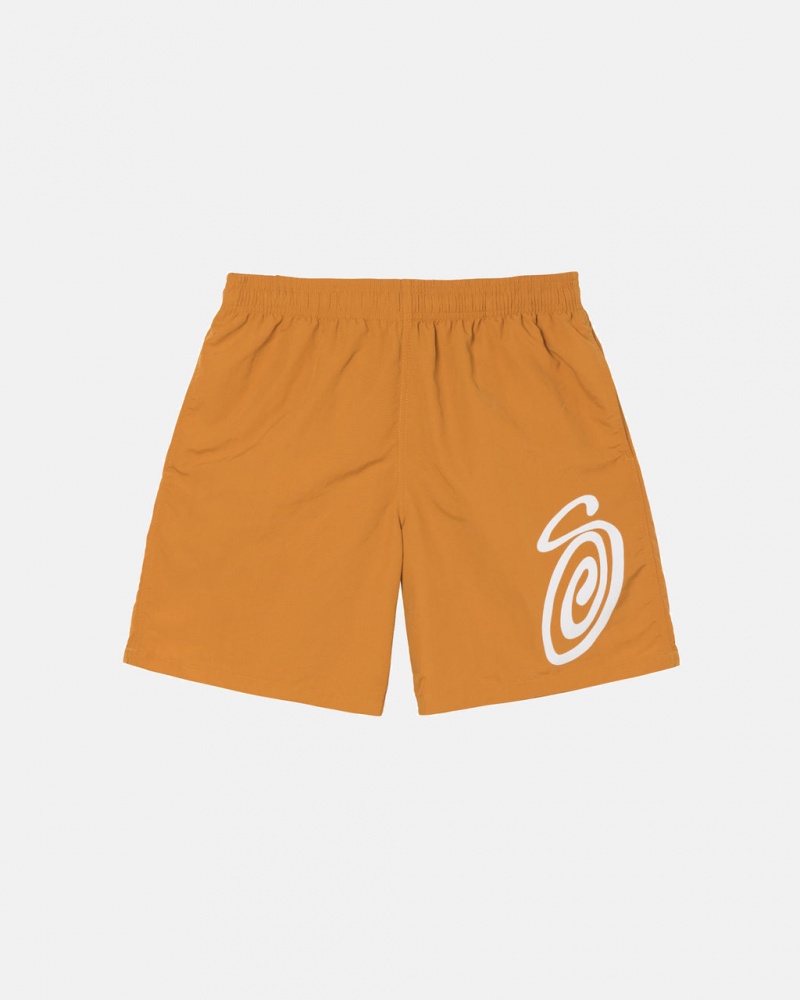 Men\'s Stussy Curly S Water Short Swimwear Orange Ireland | RNW-3404