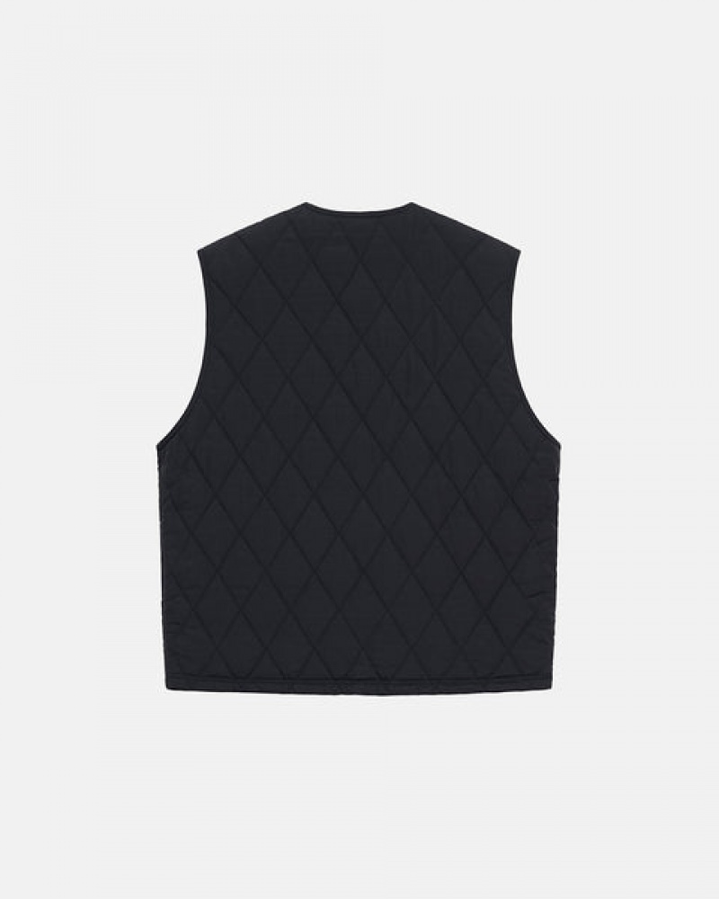 Men's Stussy Diamond Quilted Vest Black Ireland | ZHN-6179