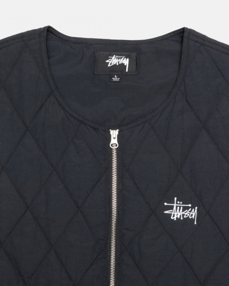 Men's Stussy Diamond Quilted Vest Black Ireland | ZHN-6179