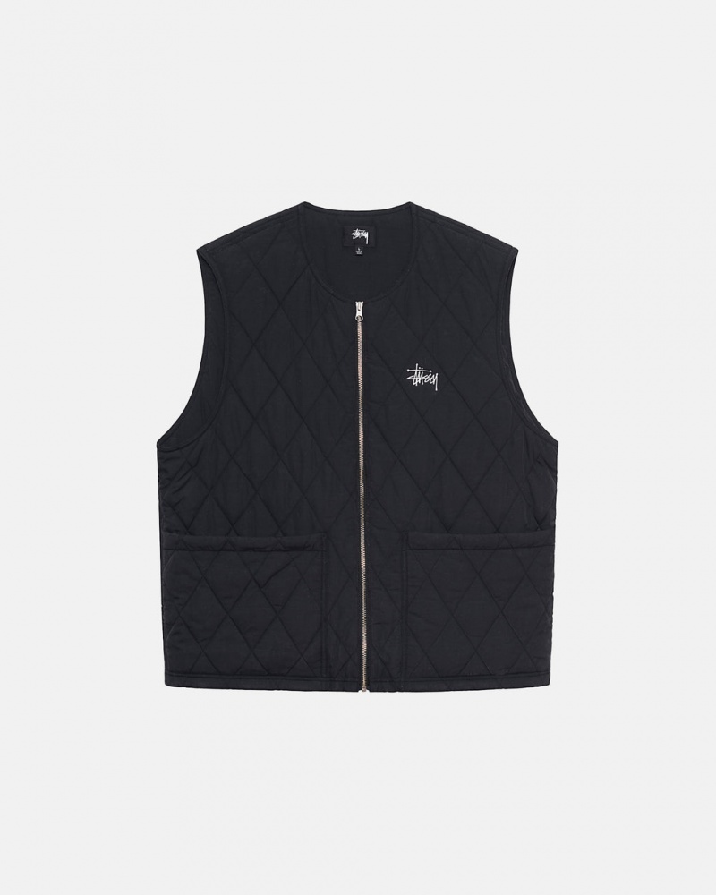 Men\'s Stussy Diamond Quilted Vest Black Ireland | ZHN-6179