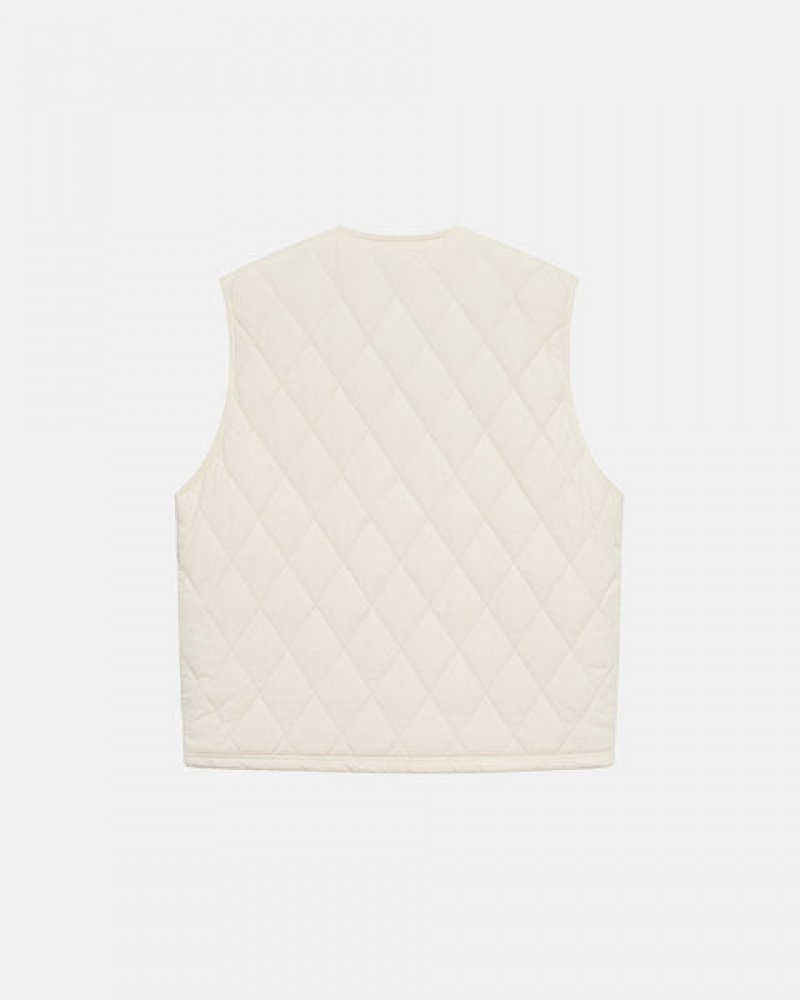 Men's Stussy Diamond Quilted Vest Cream Ireland | GBJ-3654