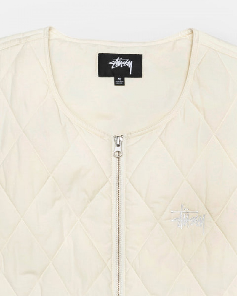 Men's Stussy Diamond Quilted Vest Cream Ireland | GBJ-3654