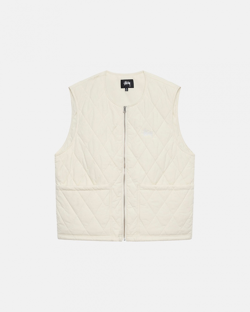 Men\'s Stussy Diamond Quilted Vest Cream Ireland | GBJ-3654