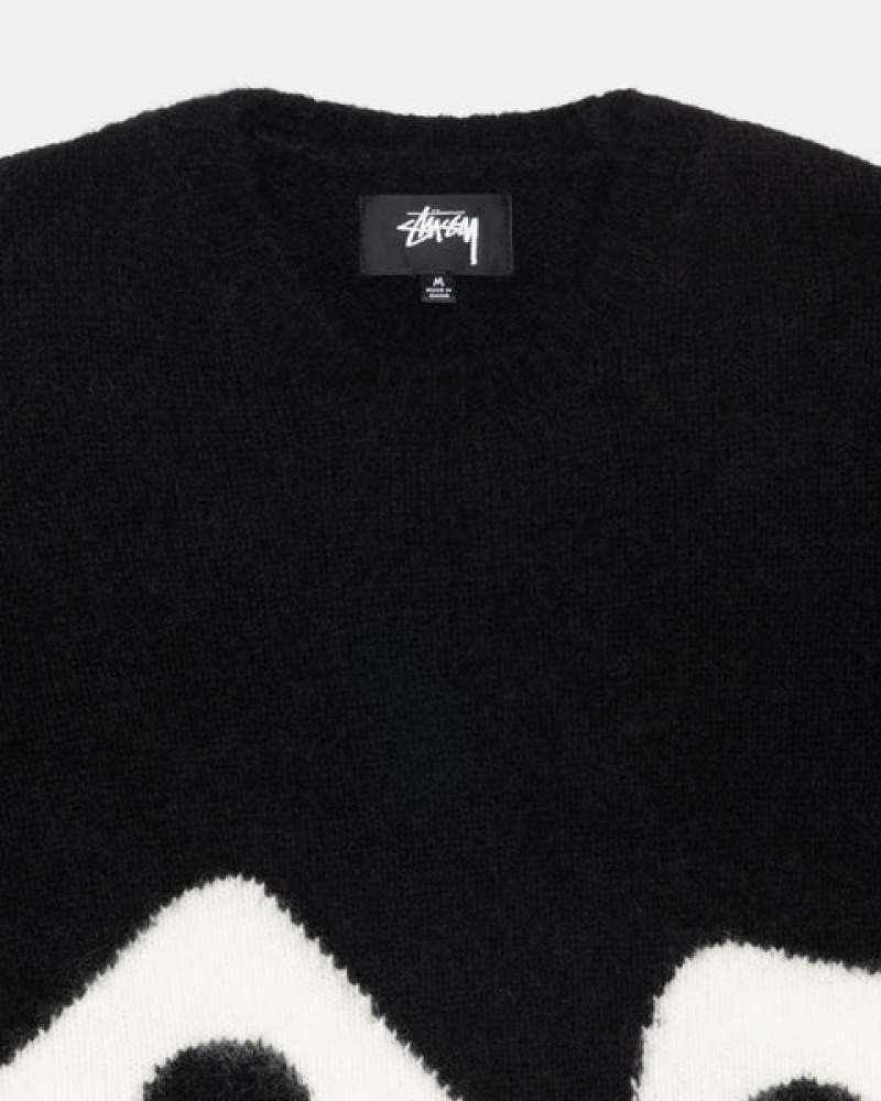 Men's Stussy Dice Fuzzy Crew Sweaters Black Ireland | HAQ-2817