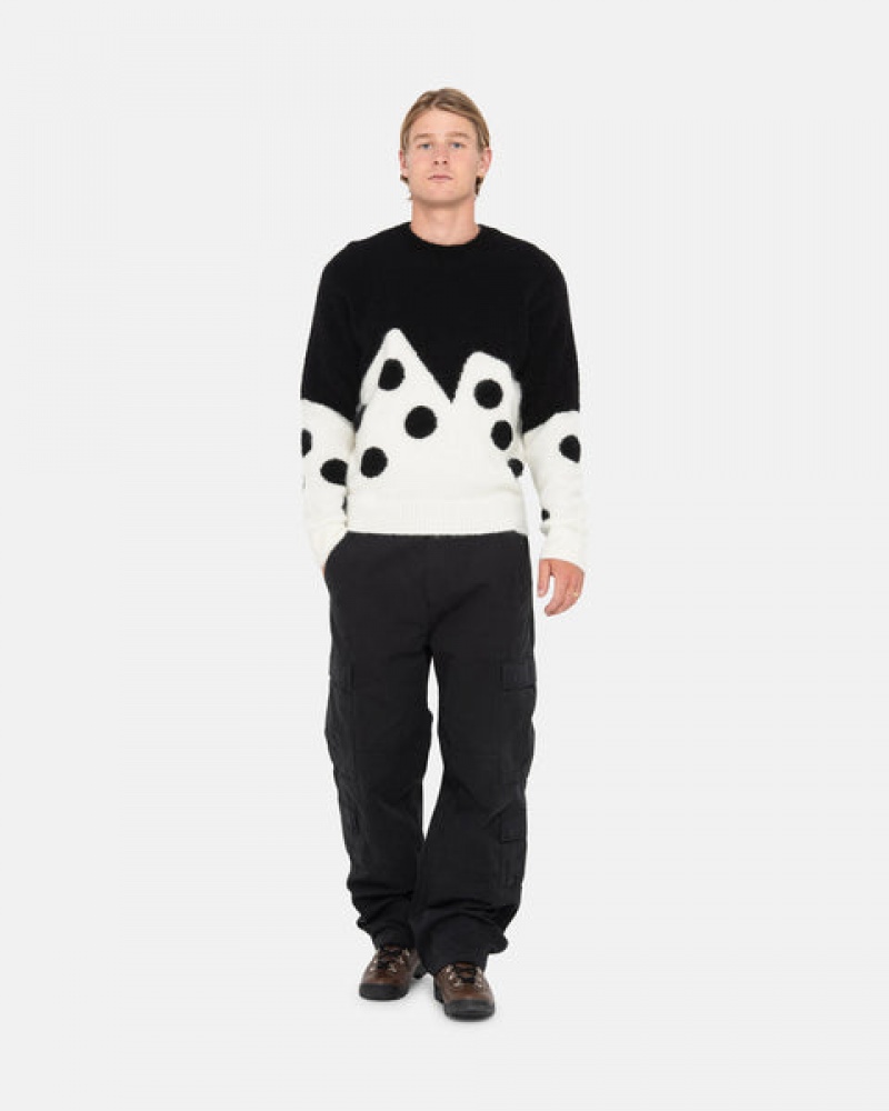 Men's Stussy Dice Fuzzy Crew Sweaters Black Ireland | HAQ-2817