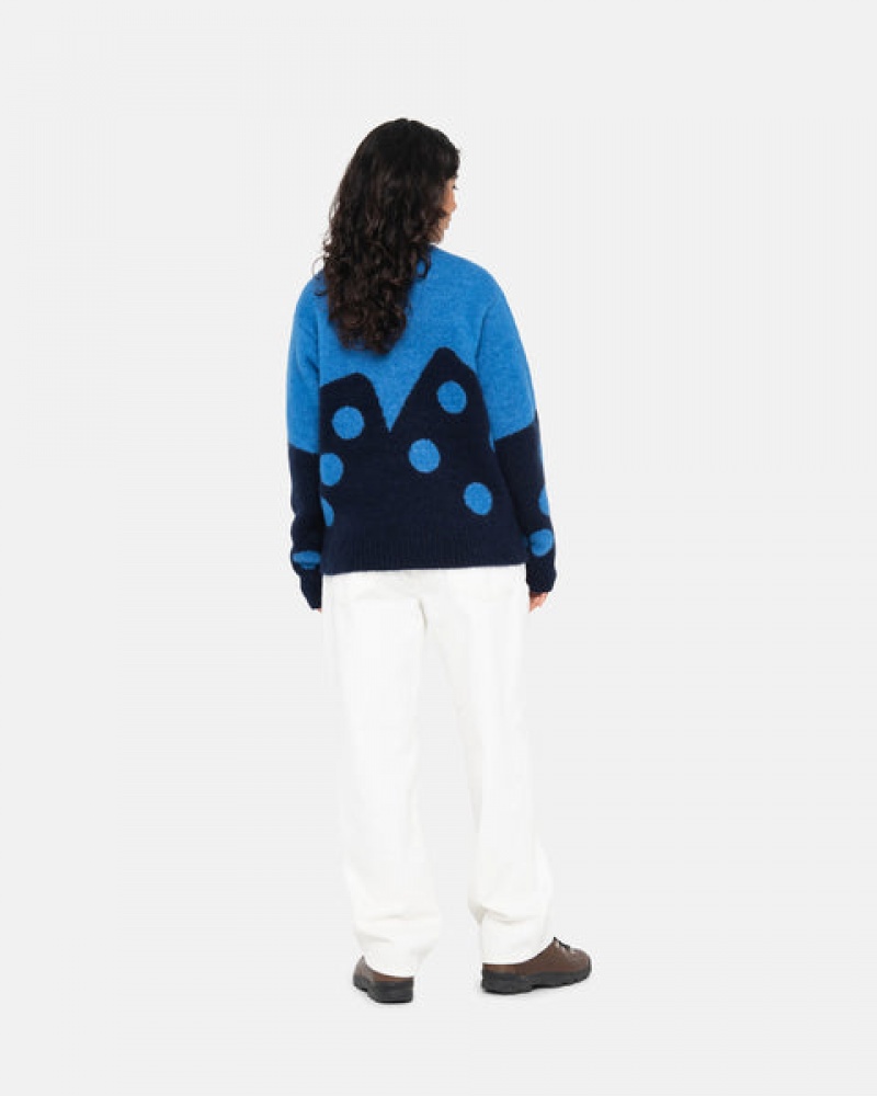 Men's Stussy Dice Fuzzy Crew Sweaters Blue Ireland | WER-0847