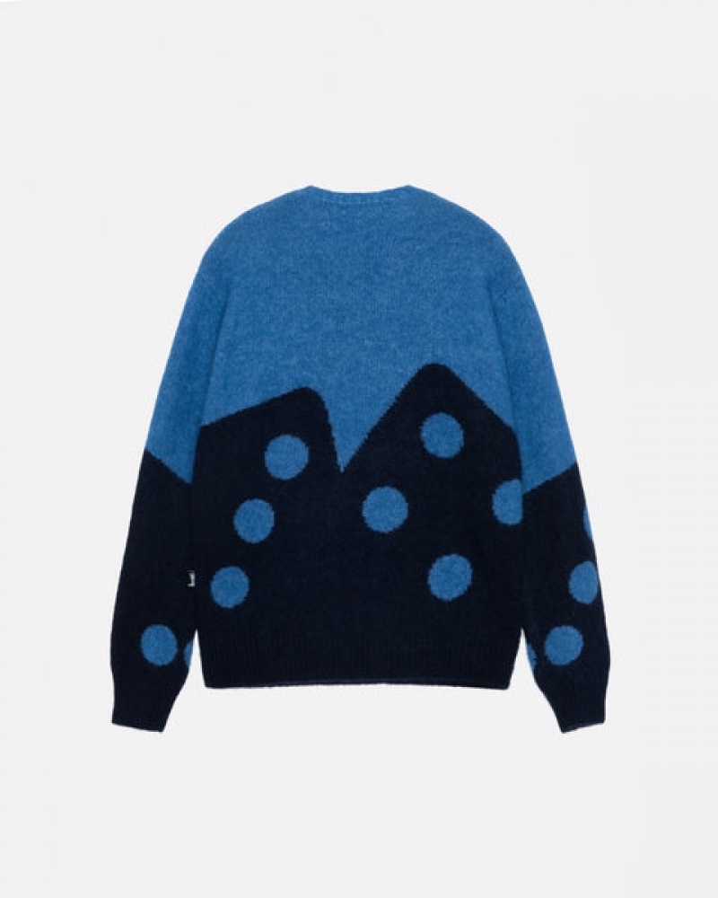 Men's Stussy Dice Fuzzy Crew Sweaters Blue Ireland | WER-0847