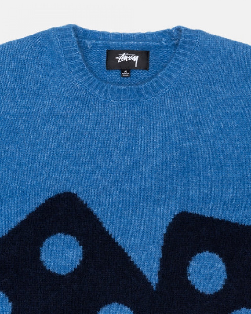 Men's Stussy Dice Fuzzy Crew Sweaters Blue Ireland | WER-0847