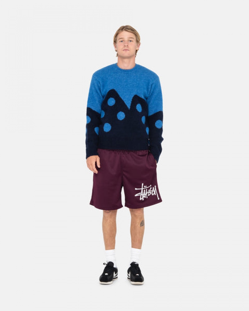 Men's Stussy Dice Fuzzy Crew Sweaters Blue Ireland | WER-0847