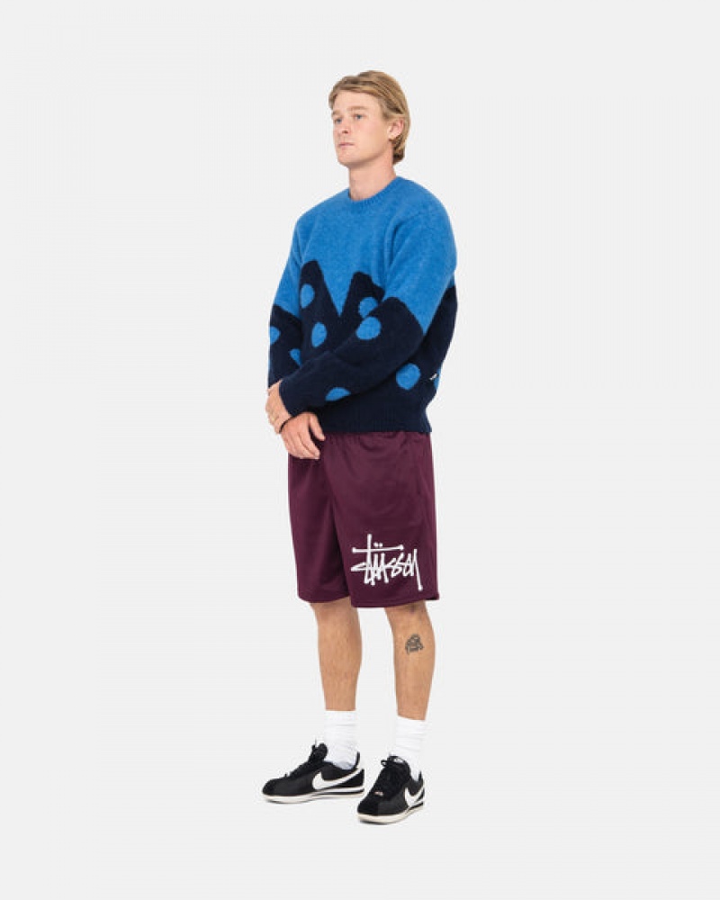 Men's Stussy Dice Fuzzy Crew Sweaters Blue Ireland | WER-0847