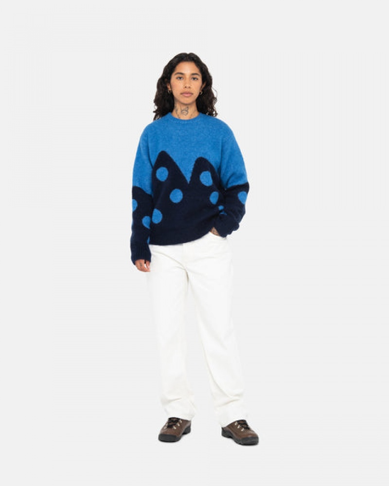 Men's Stussy Dice Fuzzy Crew Sweaters Blue Ireland | WER-0847