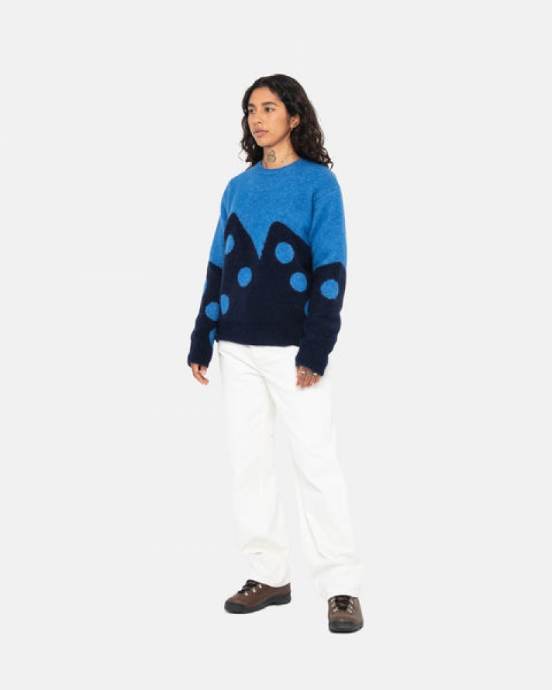 Men's Stussy Dice Fuzzy Crew Sweaters Blue Ireland | WER-0847