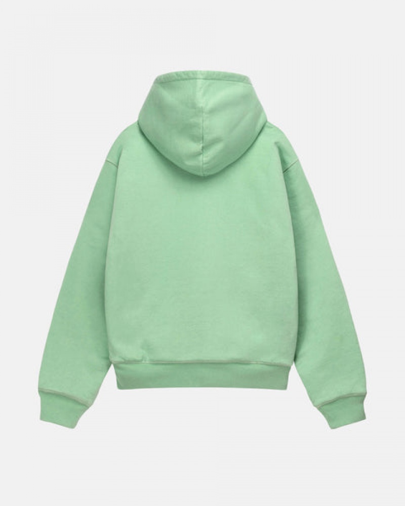 Men's Stussy Double Face Label Zip Hoodie Green Ireland | DYY-0003