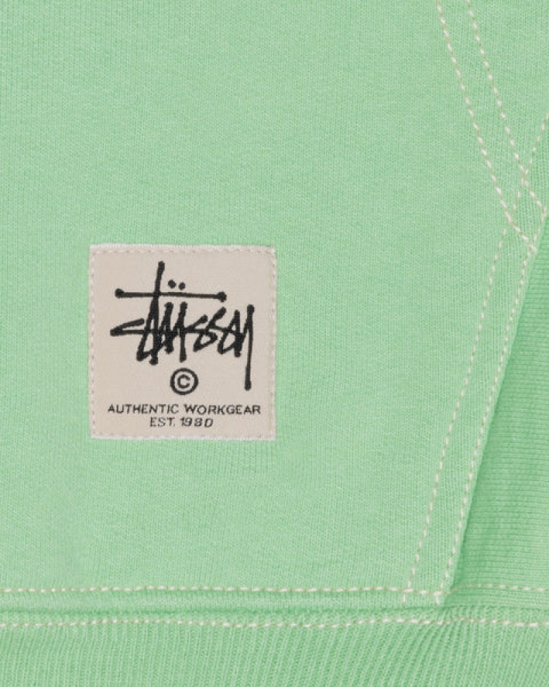 Men's Stussy Double Face Label Zip Hoodie Green Ireland | DYY-0003