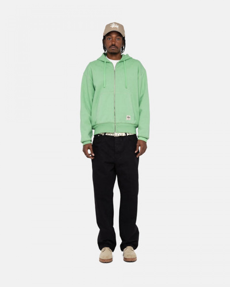 Men's Stussy Double Face Label Zip Hoodie Green Ireland | DYY-0003