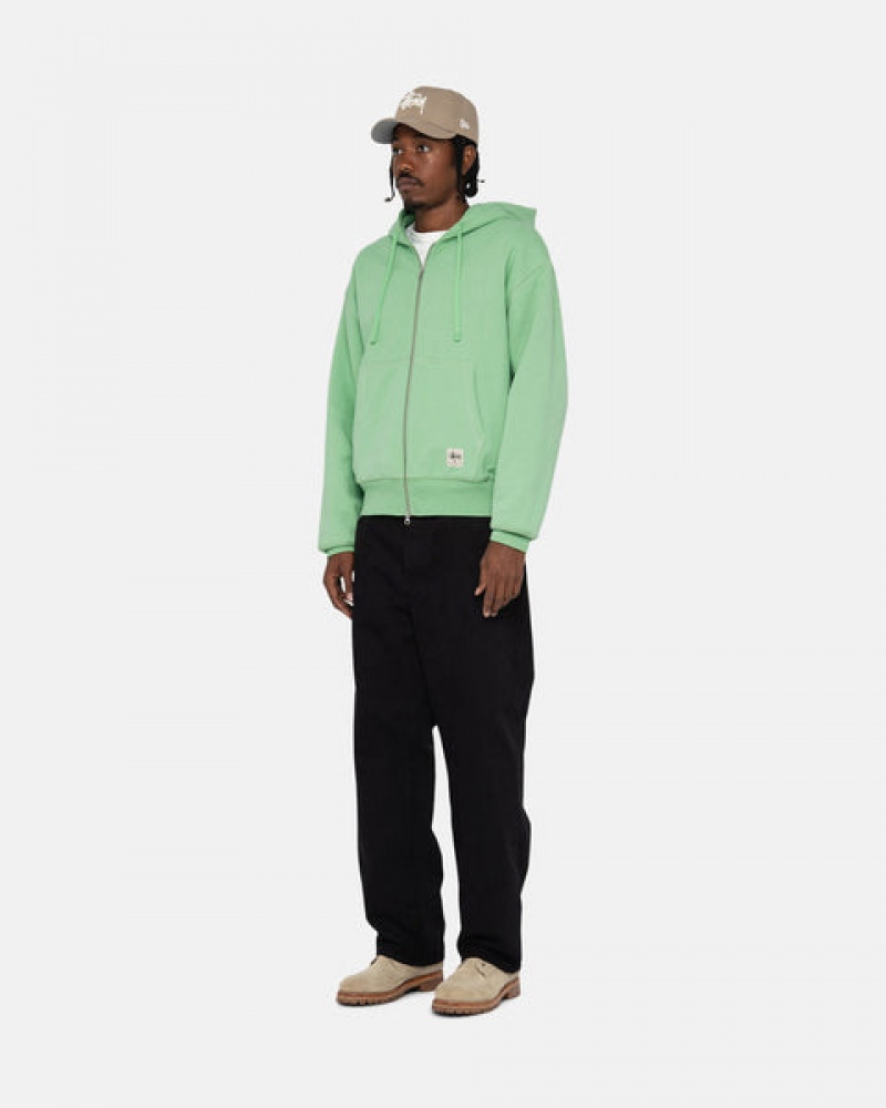 Men's Stussy Double Face Label Zip Hoodie Green Ireland | DYY-0003