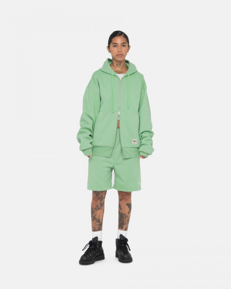 Men's Stussy Double Face Label Zip Hoodie Green Ireland | DYY-0003