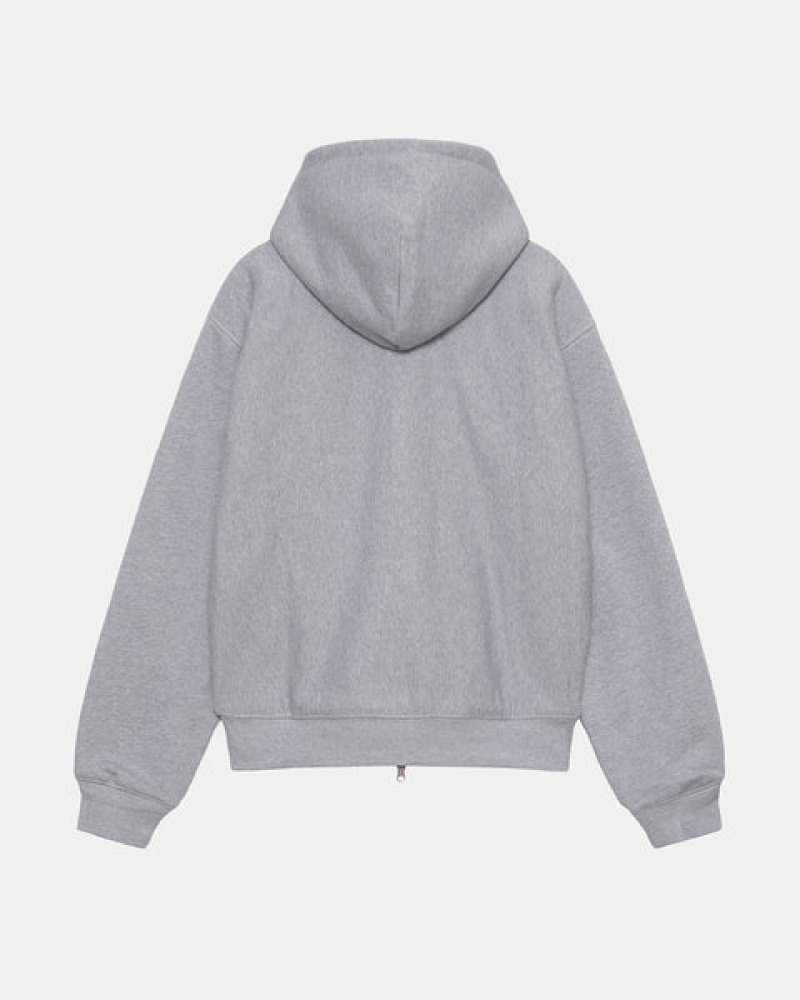 Men's Stussy Double Face Label Zip Hoodie Grey Ireland | JUQ-2622