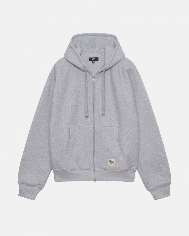 Men\'s Stussy Double Face Label Zip Hoodie Grey Ireland | JUQ-2622