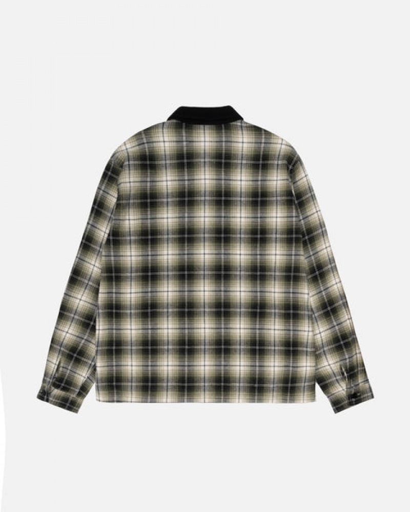 Men's Stussy Frank Plaid Zip Shirts Dark Grey Ireland | KBE-7964