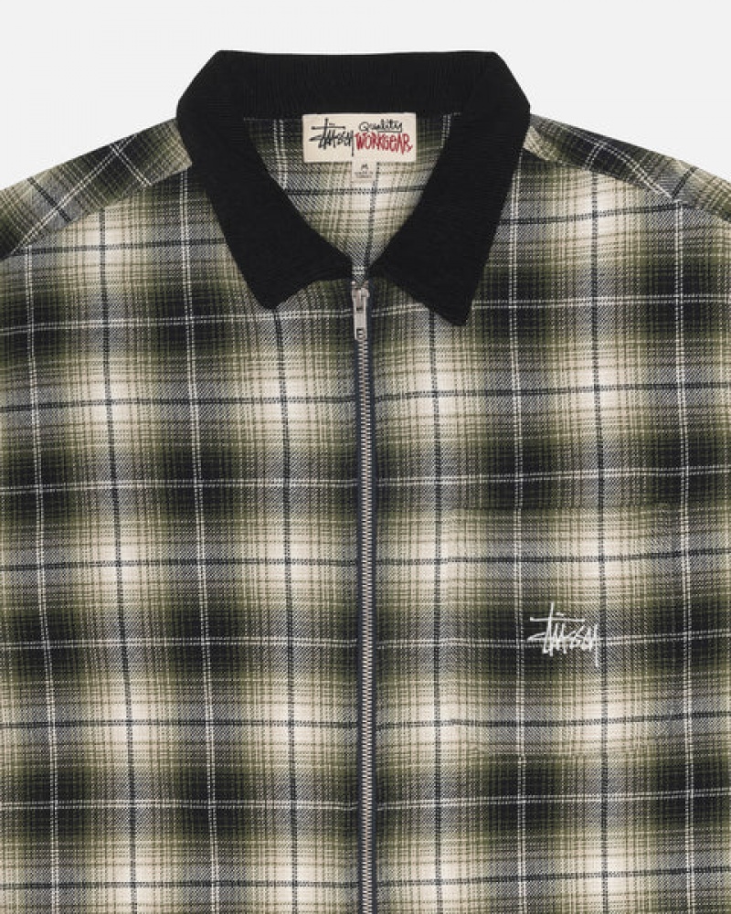 Men's Stussy Frank Plaid Zip Shirts Dark Grey Ireland | KBE-7964