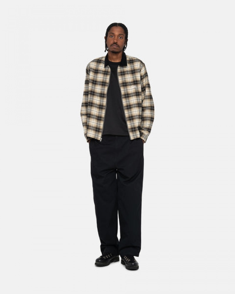 Men's Stussy Frank Plaid Zip Shirts Dark Grey Ireland | KBE-7964