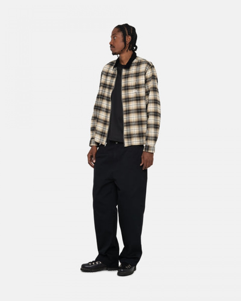 Men's Stussy Frank Plaid Zip Shirts Dark Grey Ireland | KBE-7964