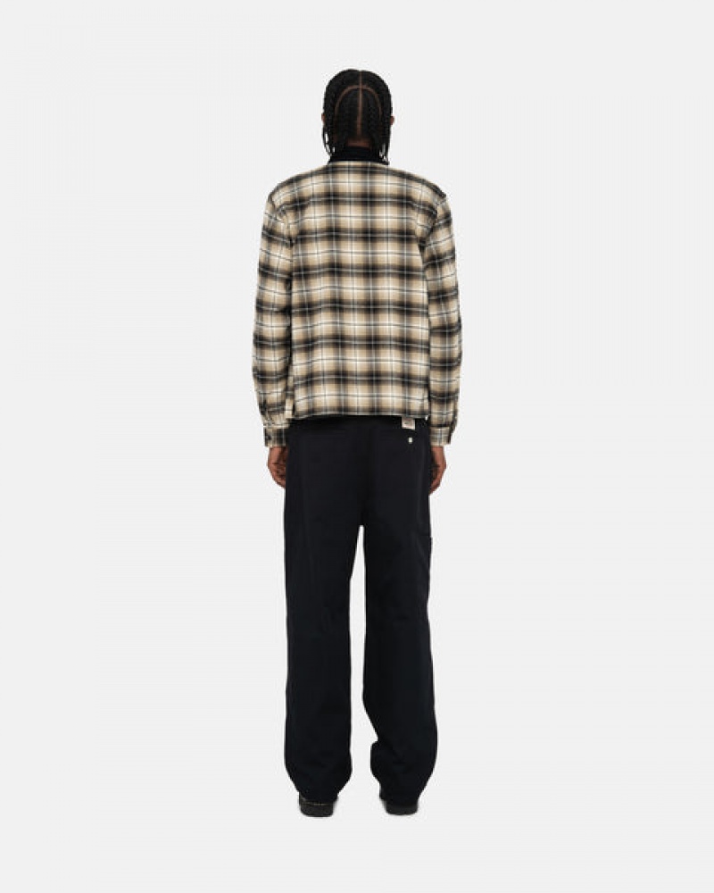 Men's Stussy Frank Plaid Zip Shirts Dark Grey Ireland | KBE-7964