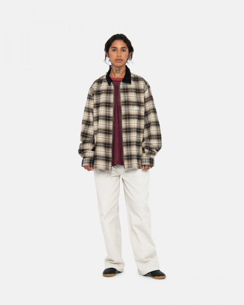 Men's Stussy Frank Plaid Zip Shirts Dark Grey Ireland | KBE-7964