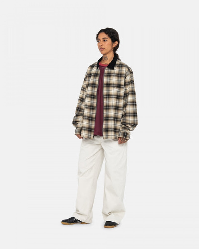 Men's Stussy Frank Plaid Zip Shirts Dark Grey Ireland | KBE-7964