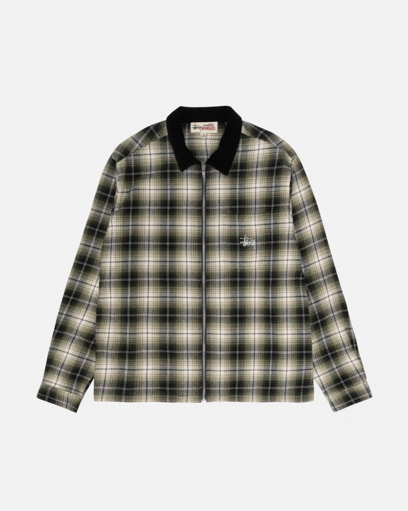 Men\'s Stussy Frank Plaid Zip Shirts Dark Grey Ireland | KBE-7964