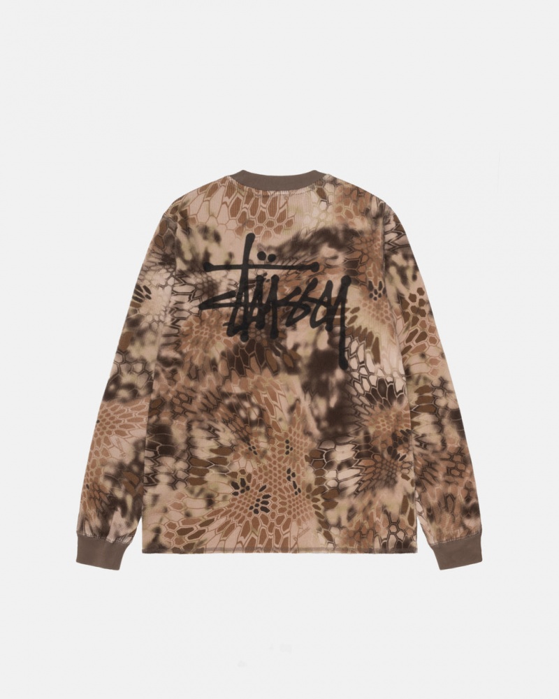 Men\'s Stussy Kryptek Camo LS Thermal Tops Brown Ireland | OPL-4279