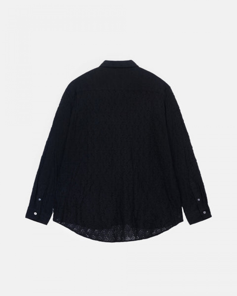 Men's Stussy Lace Ls Shirts Black Ireland | ROB-8809