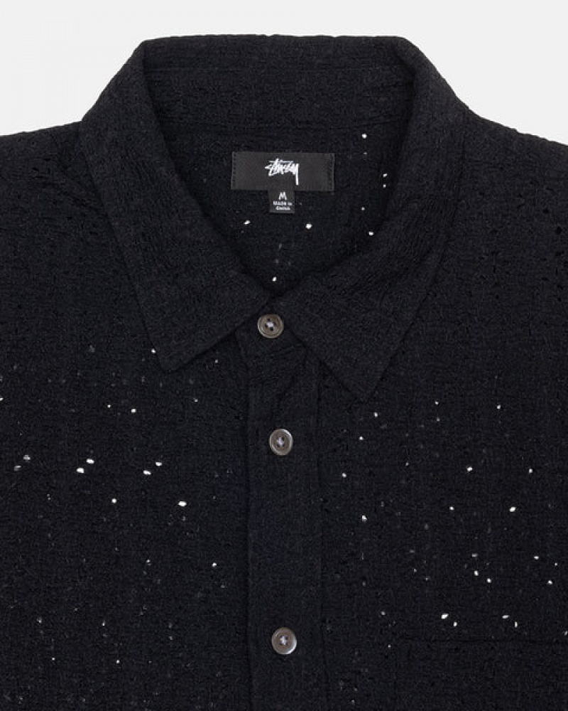 Men's Stussy Lace Ls Shirts Black Ireland | ROB-8809