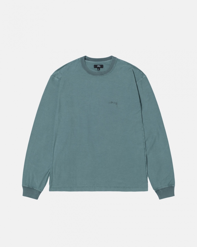 Men\'s Stussy Lazy Ls Tees Turquoise Ireland | AFF-0059