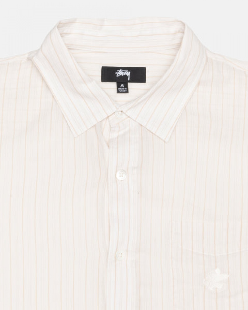 Men's Stussy Light Weight Classic Shirts White Ireland | QNO-9981